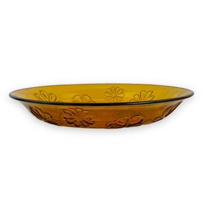 Vereco Amber Glass Flower Pattern Serving Bowl