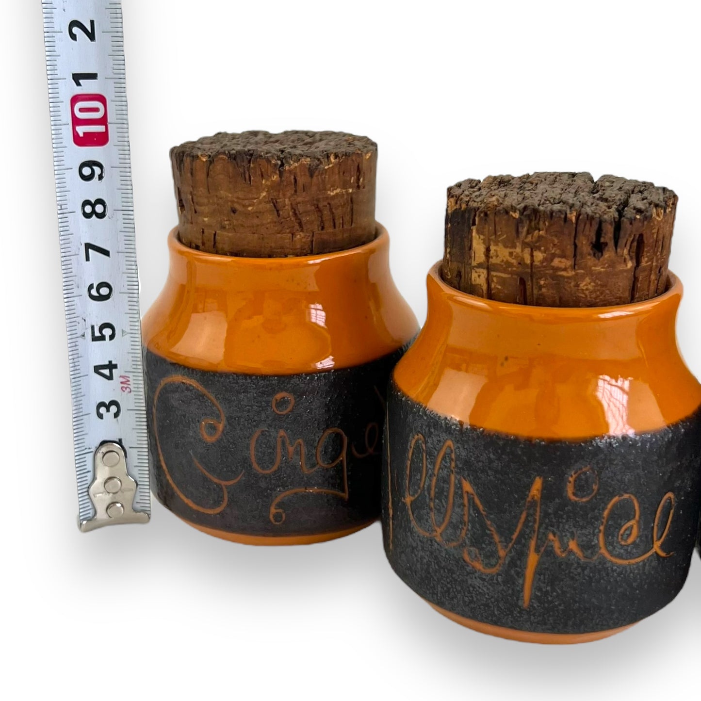 Hanstan Pottery Orange Spice Jar Set of 4: Ginger, Allspice, Nutmeg & Cloves