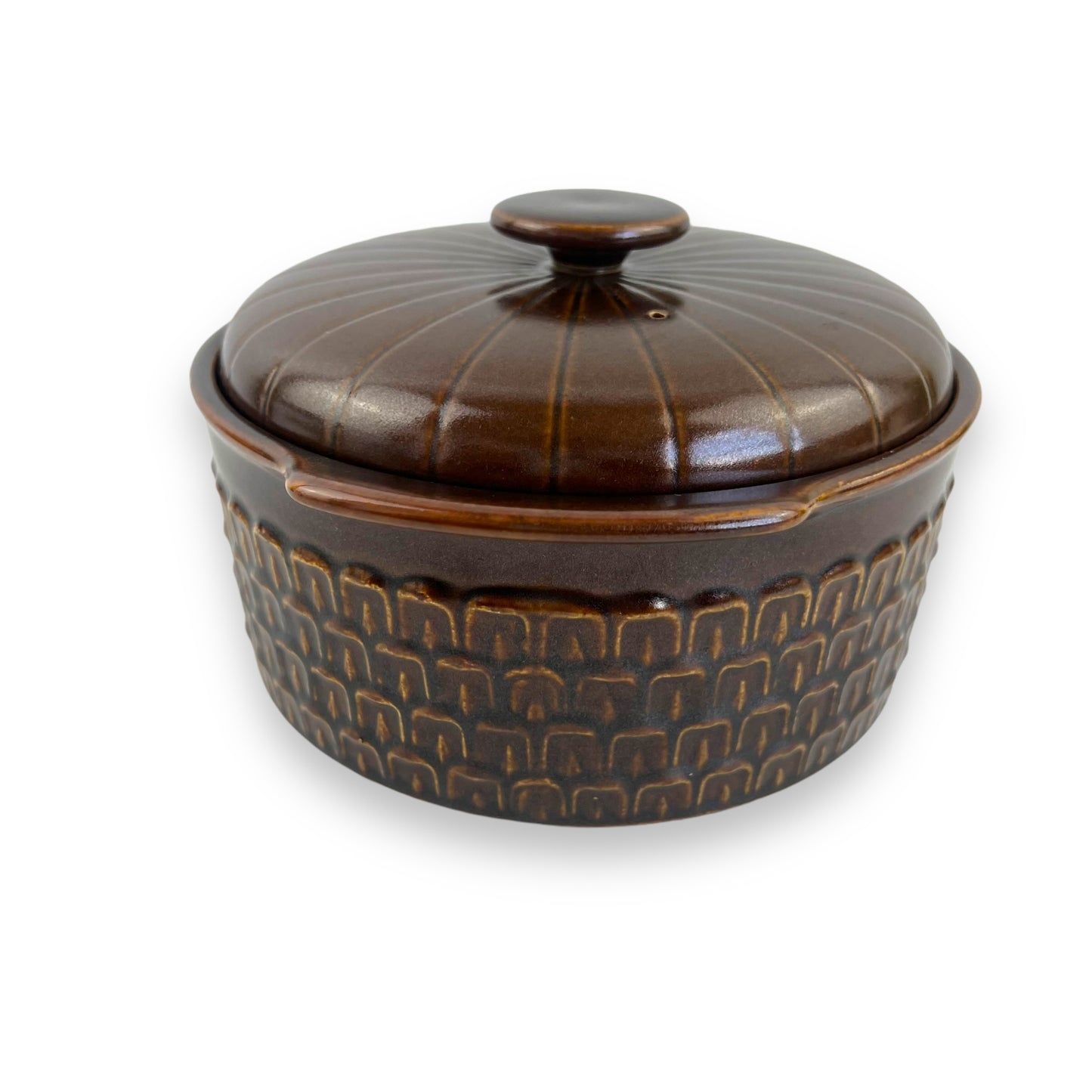 Wedgwood “Pennine” Pattern Dark Brown Round Lidded Baking Dish