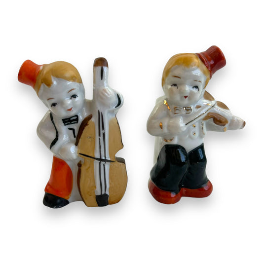 Musician Figurines Toothpick Holders - Violin & Bass Player Set - Made in Japan