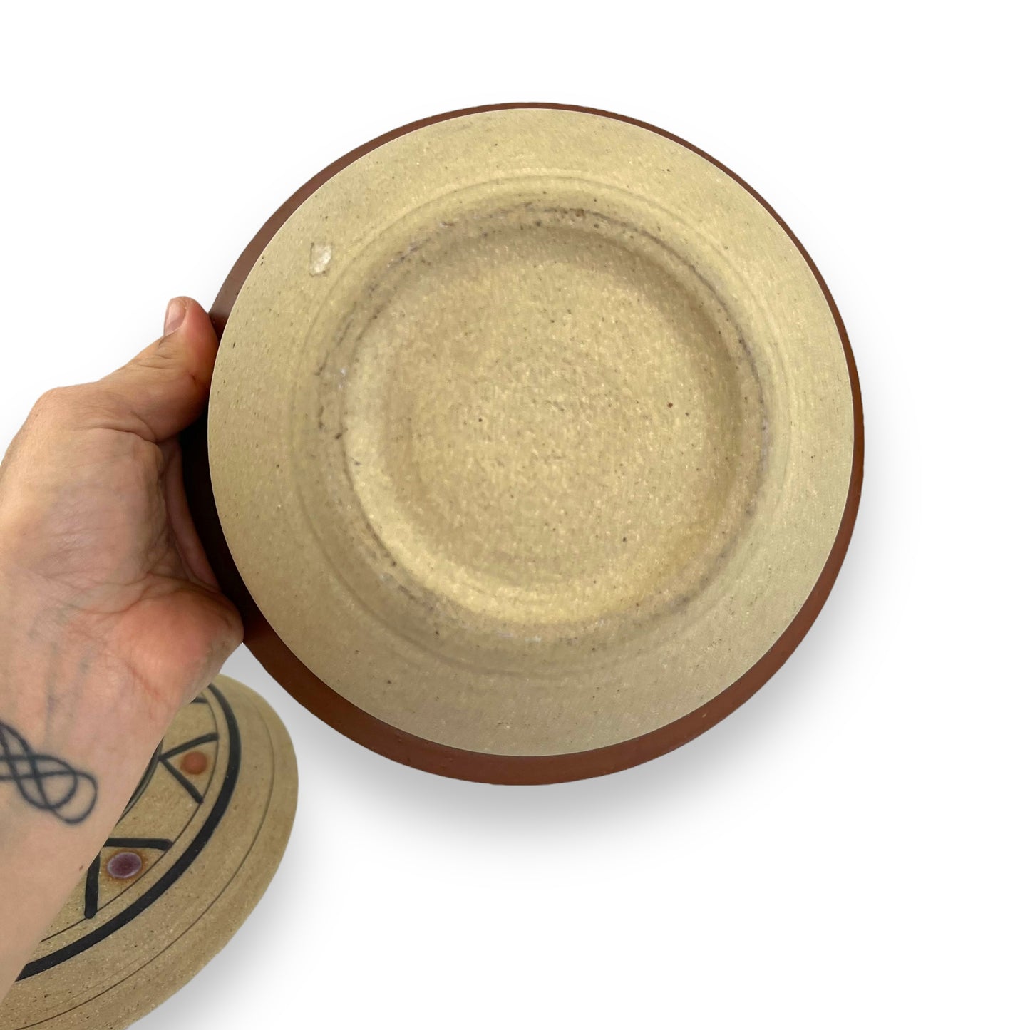 Brown Stripe Pottery Bowl with matching life triangle pattern