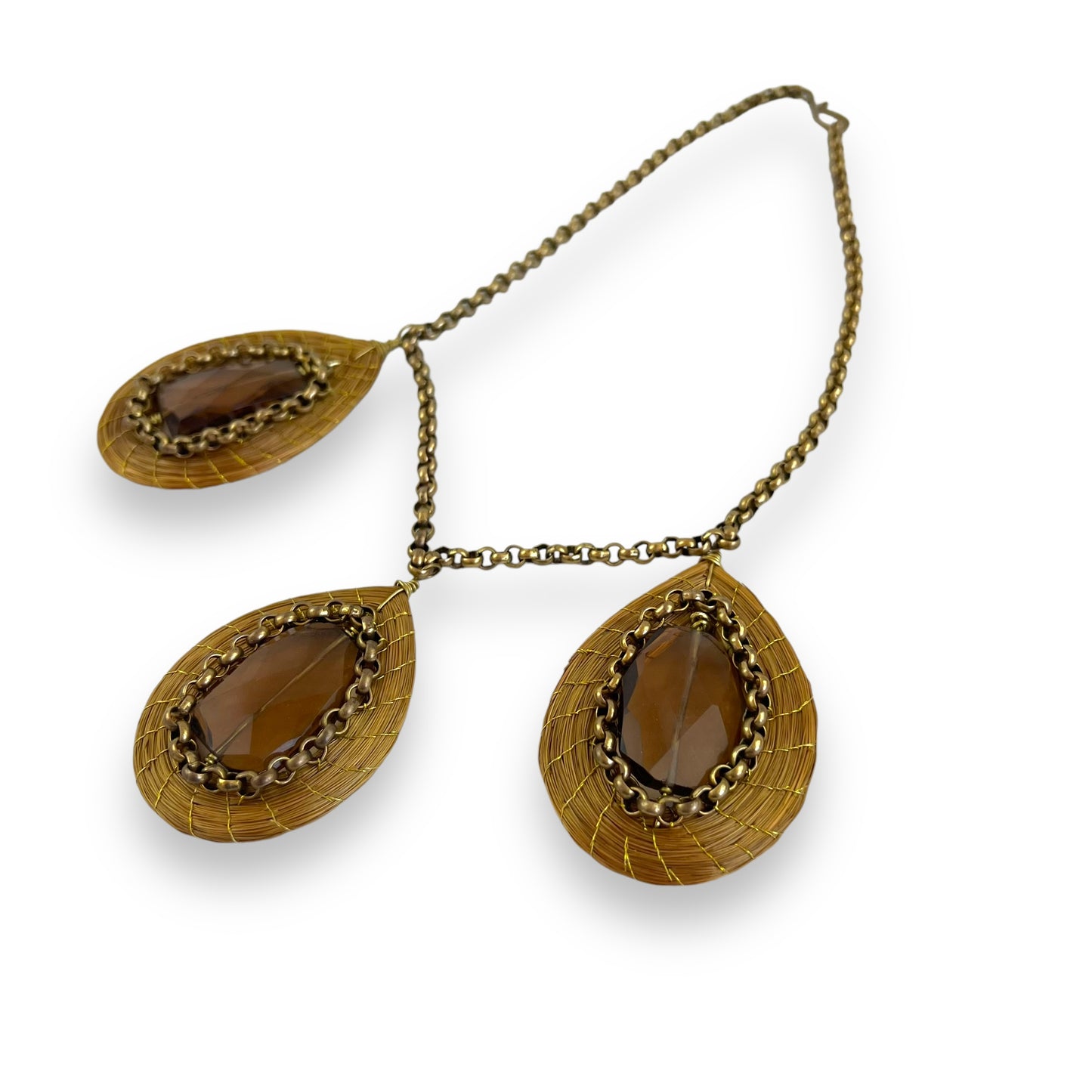 Gold & brown teardrop pendants Necklace