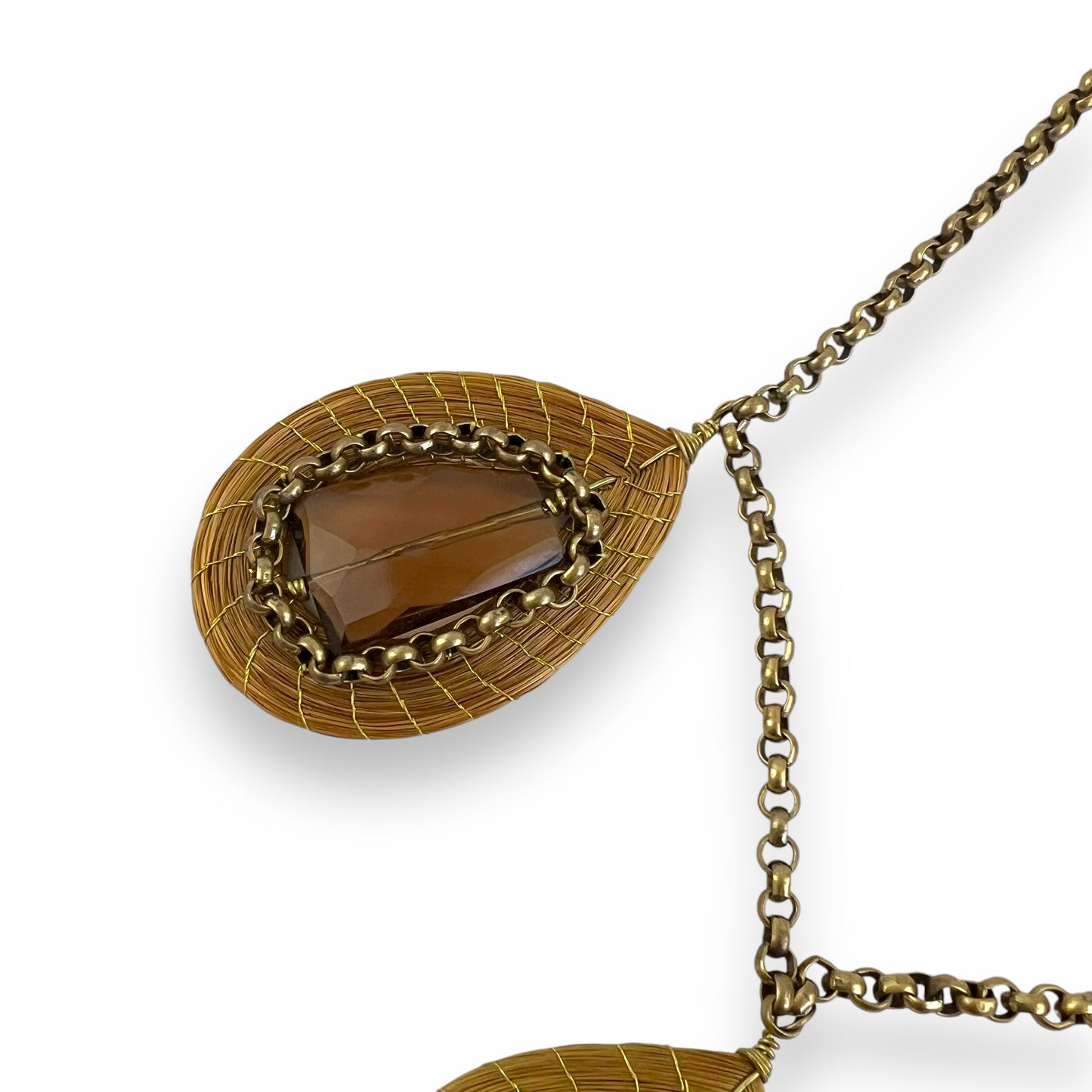 Gold & brown teardrop pendants Necklace