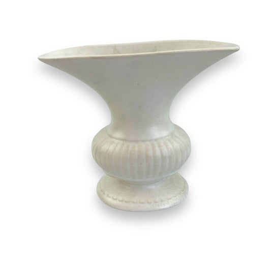 White ceramic vase wide v shape opening