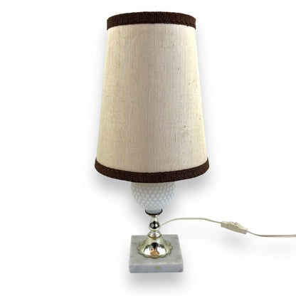 Retro lamp with beige and brown shade, white and gold base