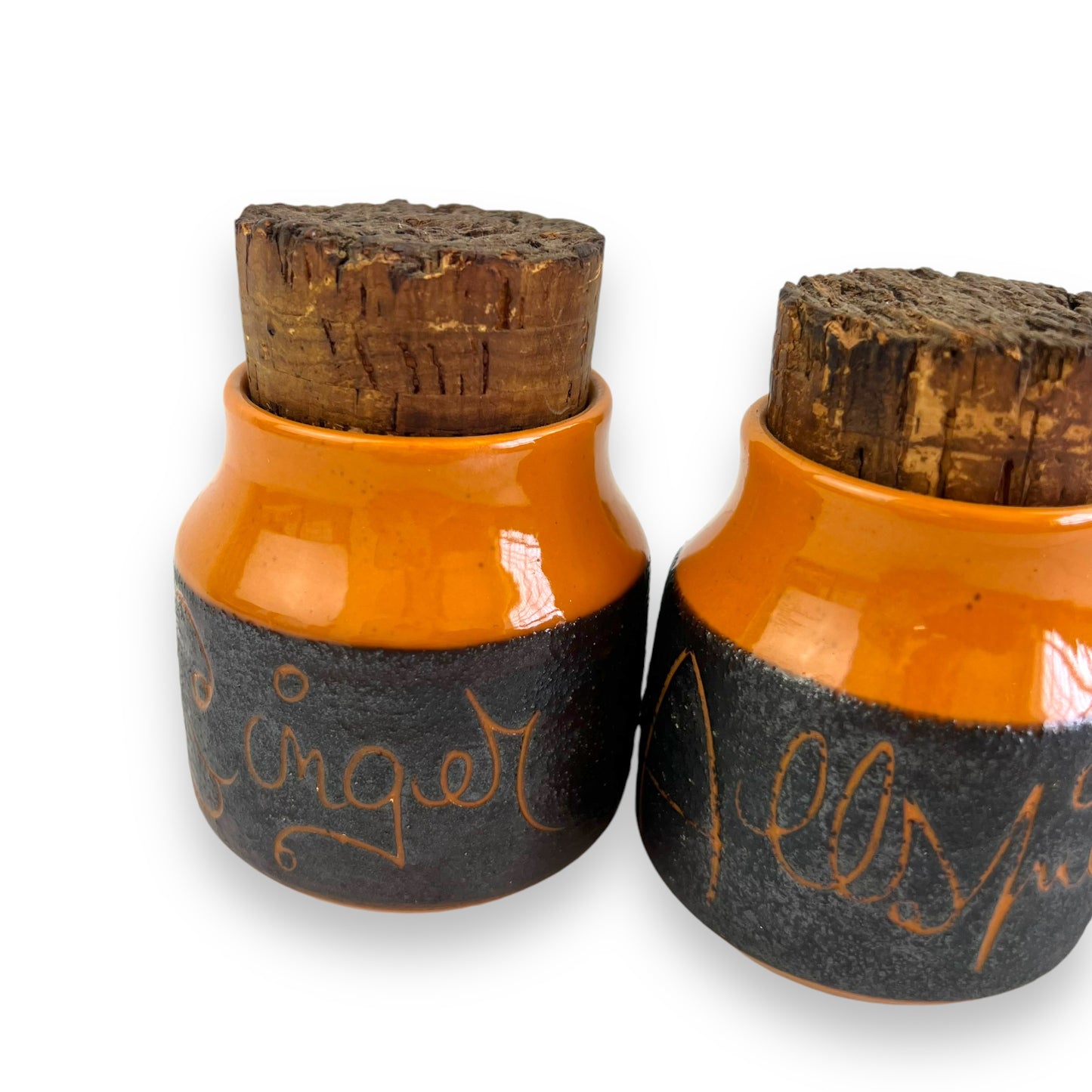 Hanstan Pottery Orange Spice Jar Set of 4: Ginger, Allspice, Nutmeg & Cloves