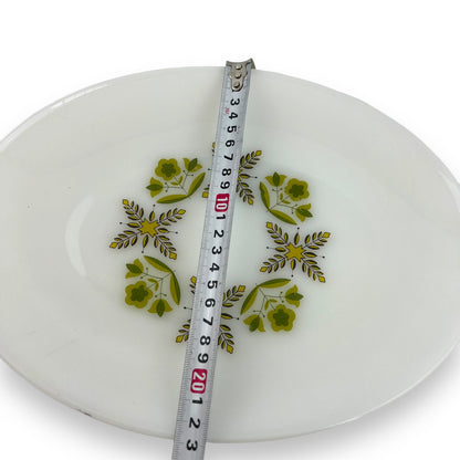 Anchor Hocking Milk Glass Oval Plate with green retro pattern