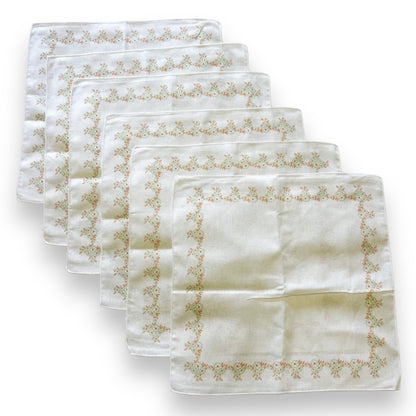 White fabric napkin set of 6 with orange flower border