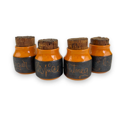 Hanstan Pottery Orange Spice Jar Set of 4: Ginger, Allspice, Nutmeg & Cloves