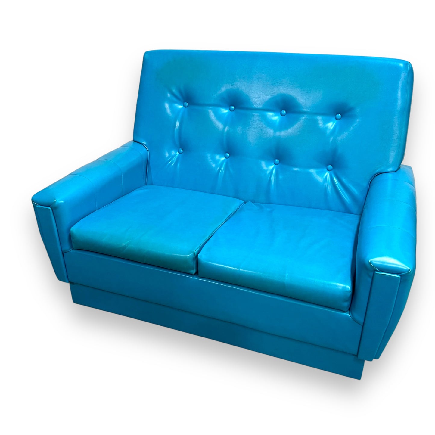 Retro Blue Vinyl Two Seater Lounge