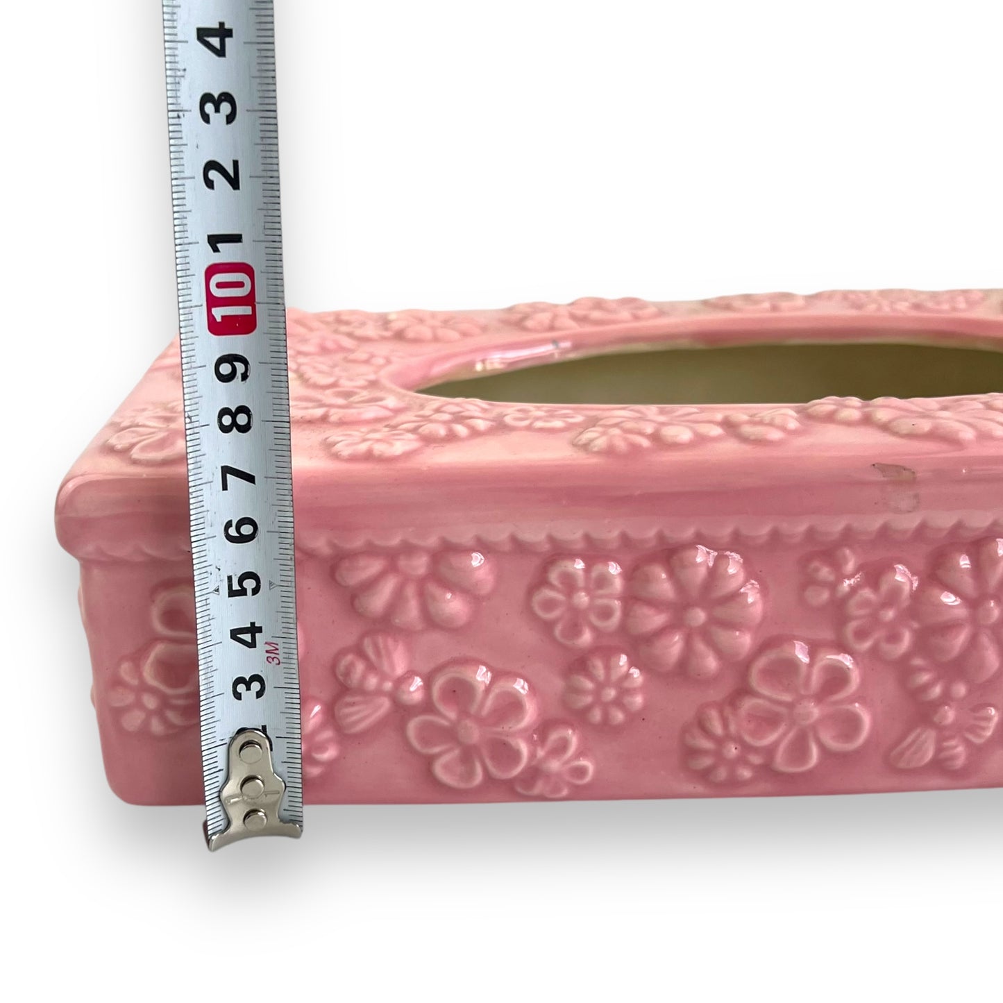 Pink ceramic flower tissue box cover