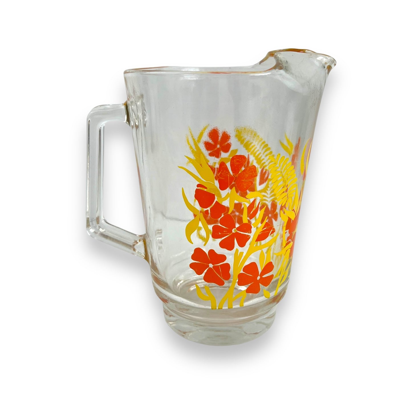 Orange & yellow flower clear glass jug