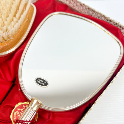 Vintage Brush & Mirror Vanity Set in Gift Box with retro flower pattern - Made in England