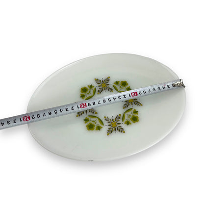 Anchor Hocking Milk Glass Oval Plate with green retro pattern