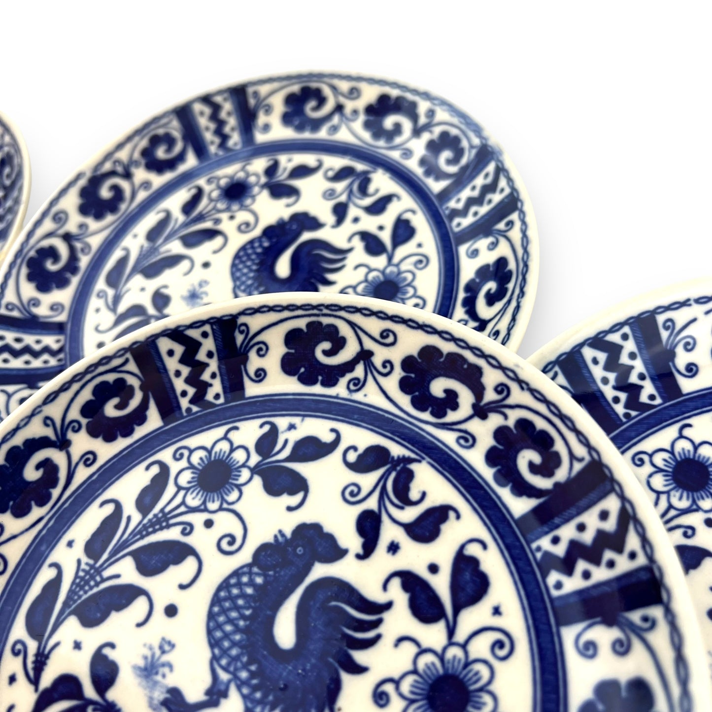 Blue Rooster Flower Pattern Plate Set of 7