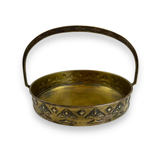 Brass Basket with Handle - Embossed Design