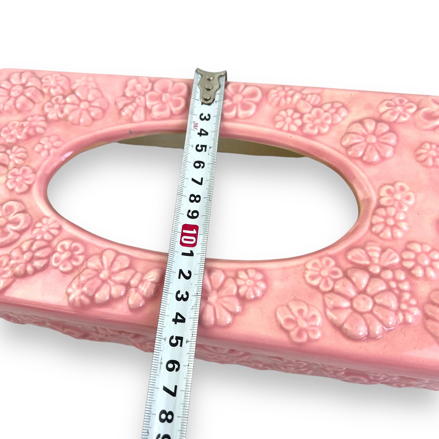 Pink ceramic flower tissue box cover