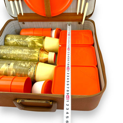 Orange Picnic Set on Brown Carry Case