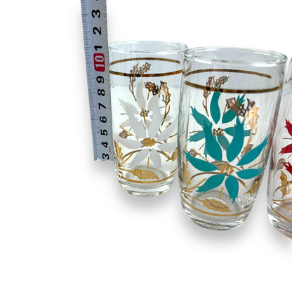 Colourful flower pattern glass set: white, green, red & black