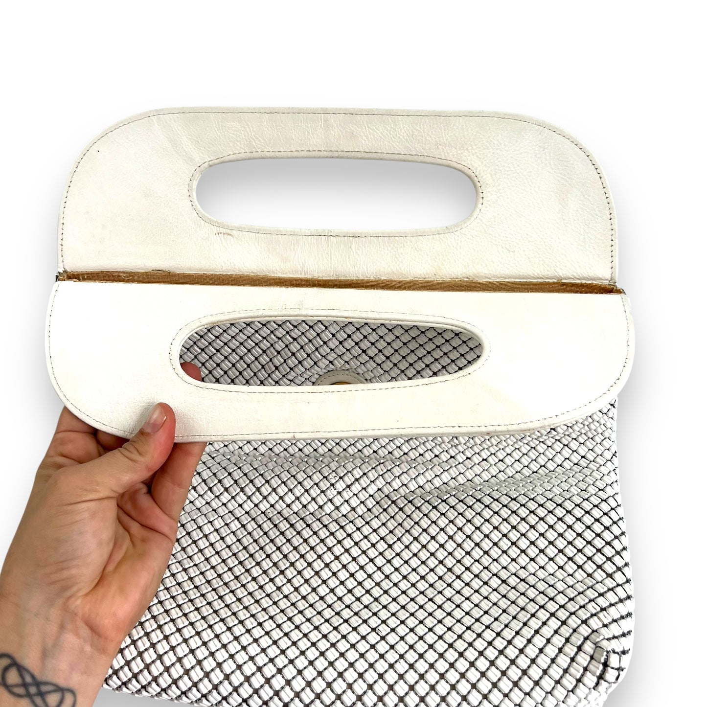 Oroton Top Handle White Mesh Bag