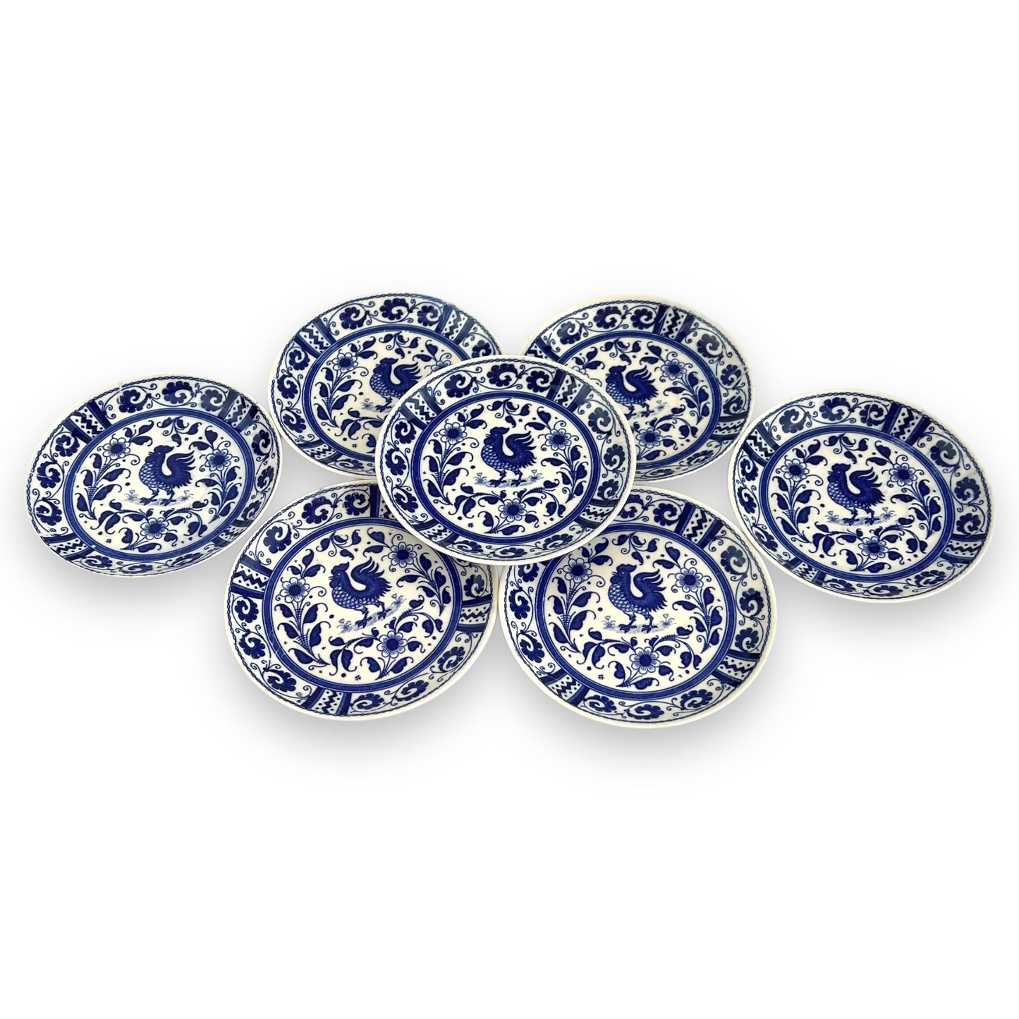 Blue Rooster Flower Pattern Plate Set of 7