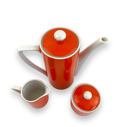 Castle Crown Japan Orange Teapot, Milk Jug & Sugar Pot