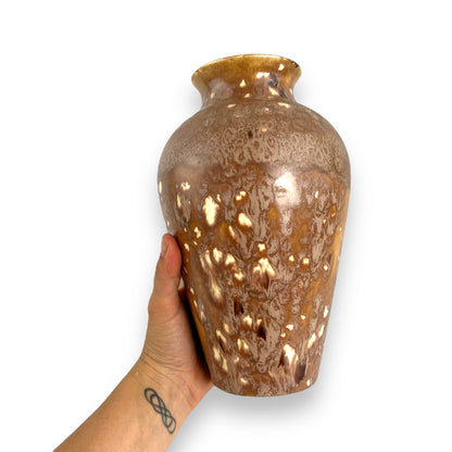 Brown and white Pottery Vase with glaze drip pattern