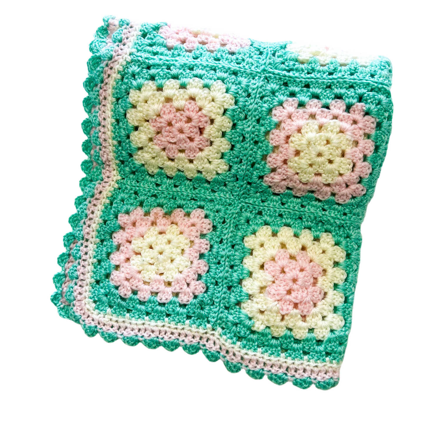 Baby Blanket Crochet Pink, Aqua, and White Square Pattern 70x58cm