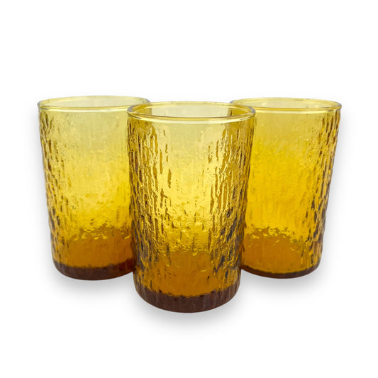 Amber crinkle texture glass set of 3