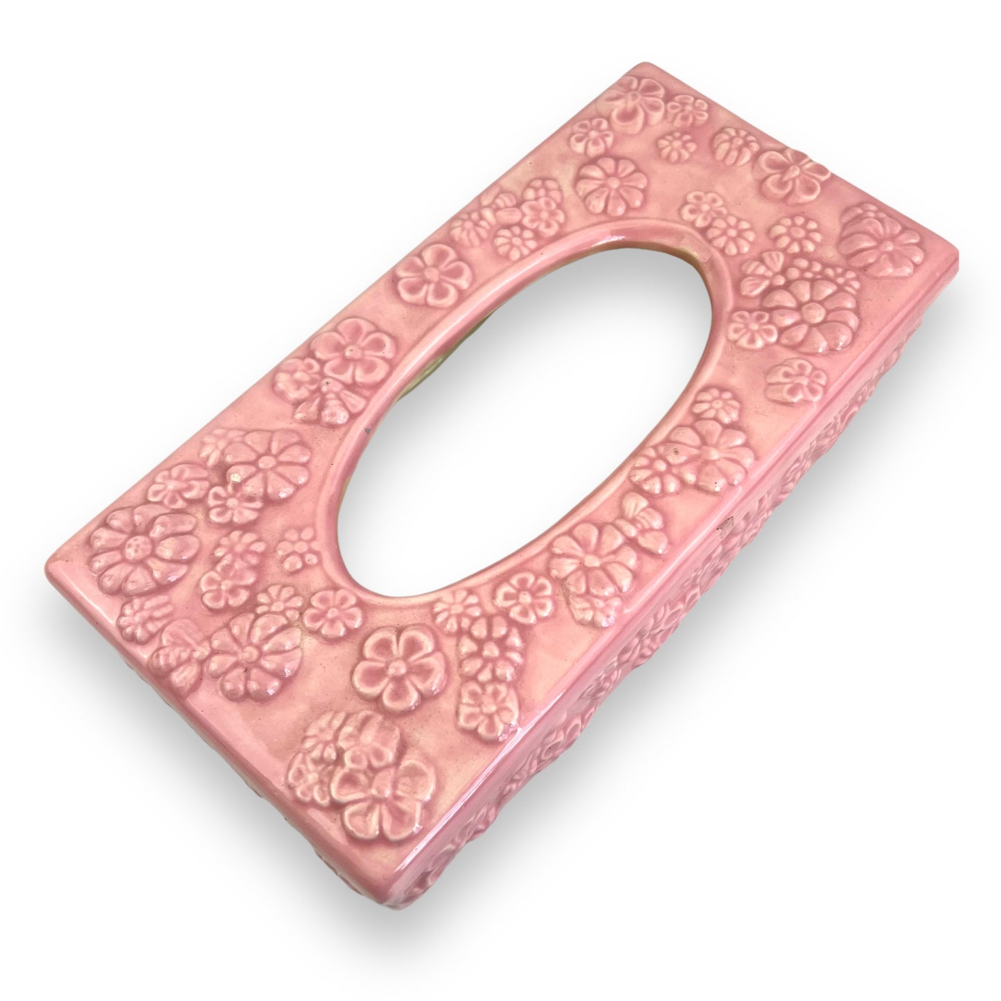 Pink ceramic flower tissue box cover