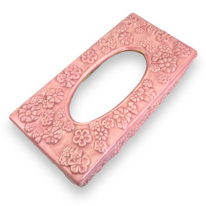 Pink ceramic flower tissue box cover