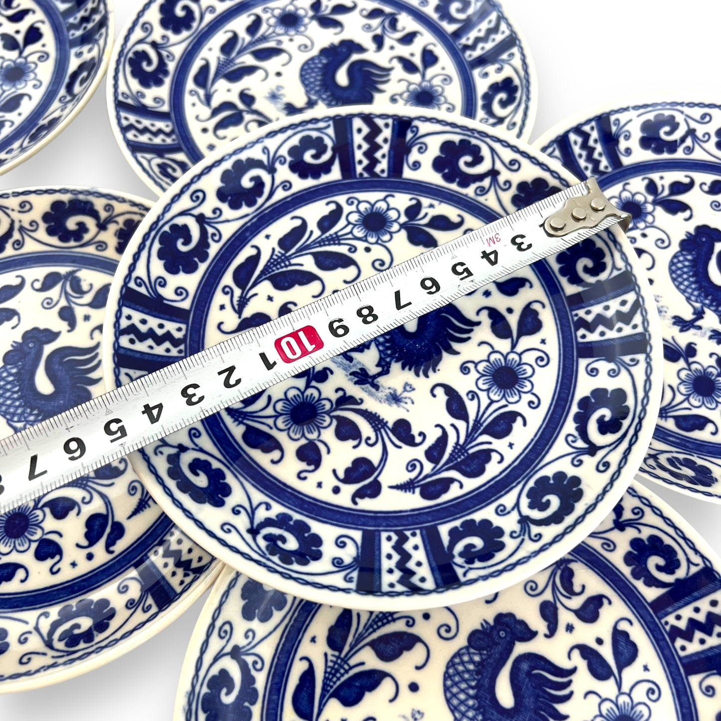 Blue Rooster Flower Pattern Plate Set of 7