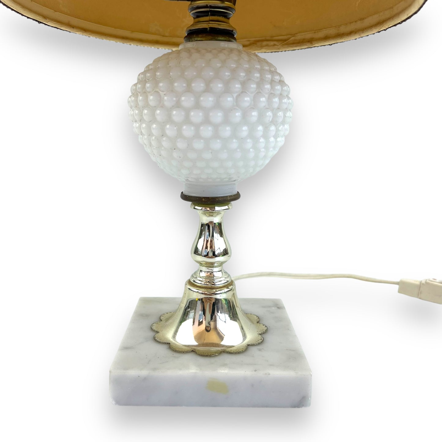 Retro lamp with beige and brown shade, white and gold base