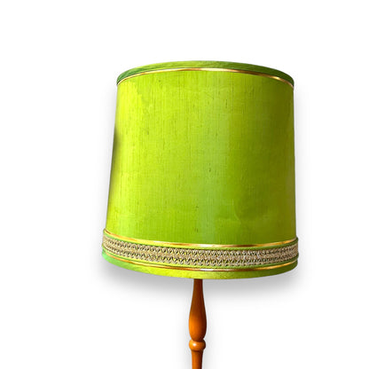 Timber Floor Lamp with Green Shade and Gold Detailing