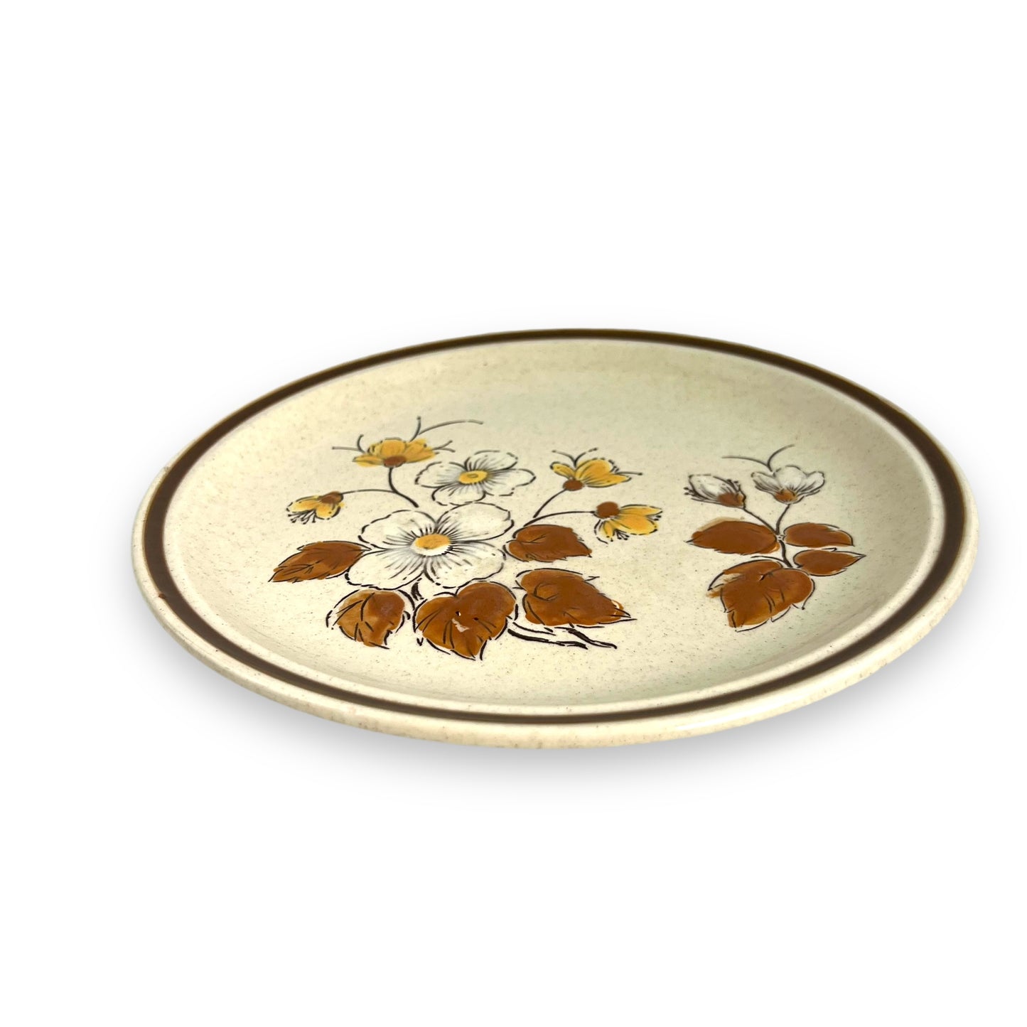 White & Yellow Flowers with brown leaves plate