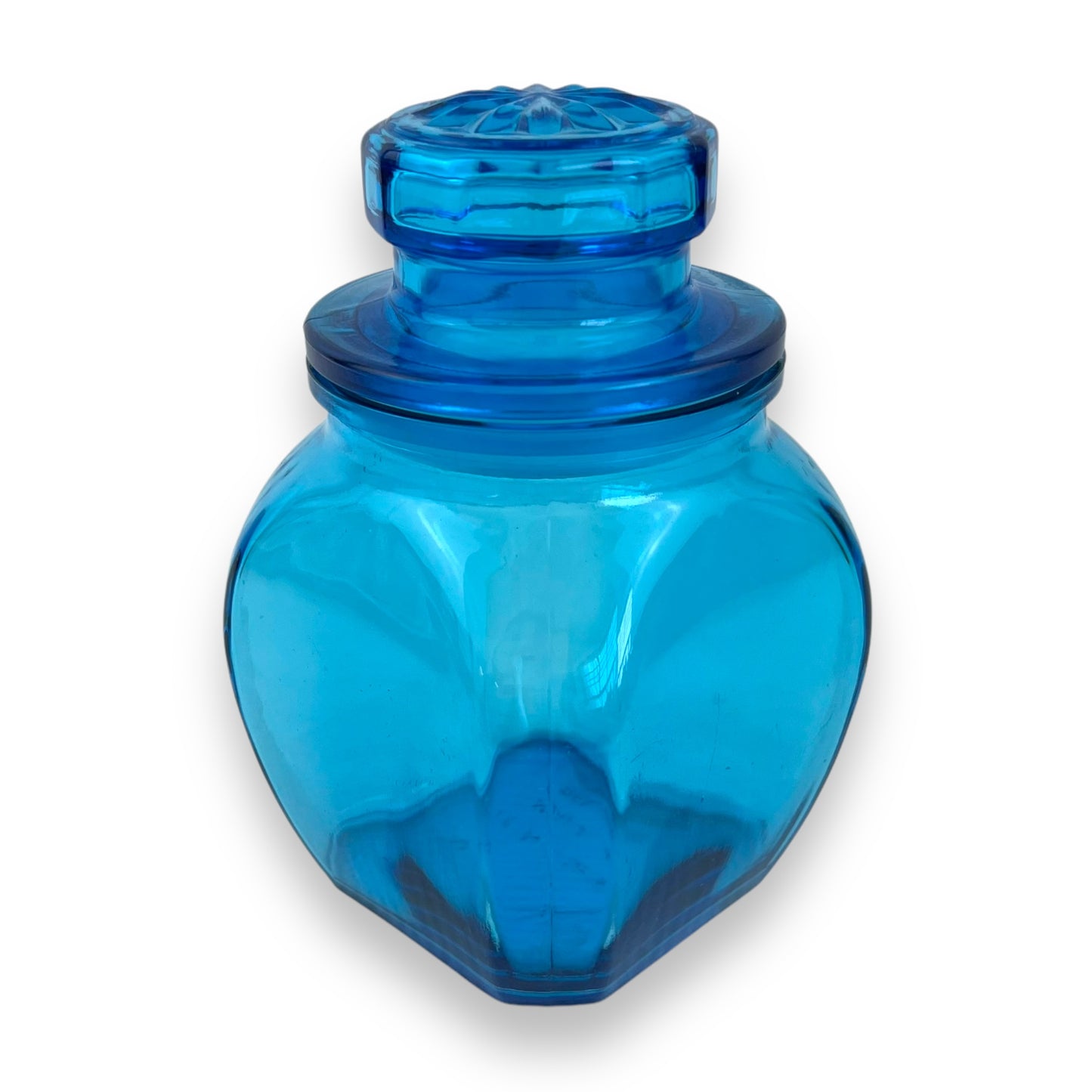 Blue glass apothecary jar bottle, made in Belgium