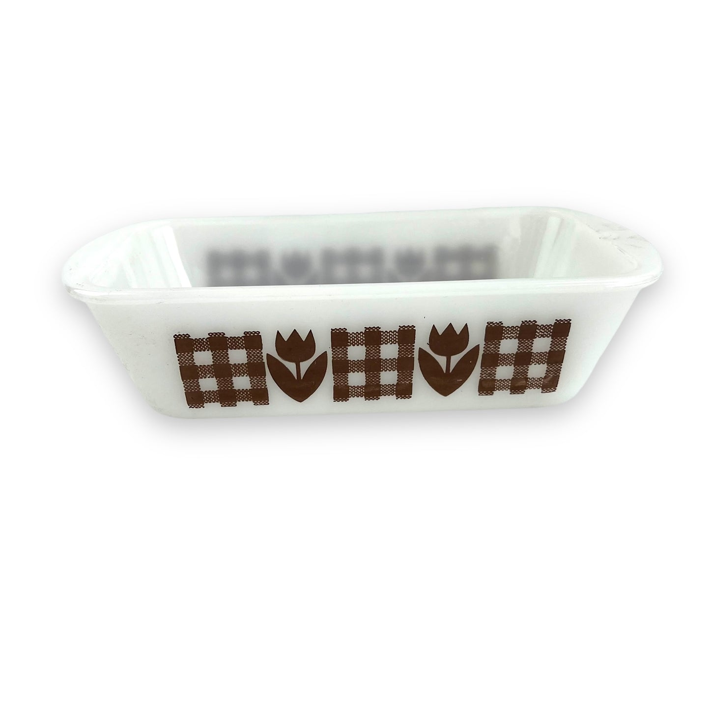 Glasbake Rectangle Bread Baking dish brown check tulip flower art decal