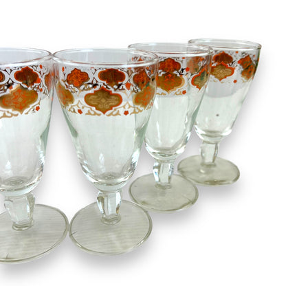 Orange & Gold Ornate Pattern Glass Set of 6