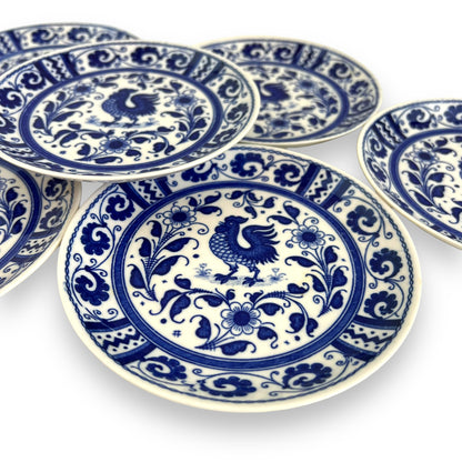 Blue Rooster Flower Pattern Plate Set of 7