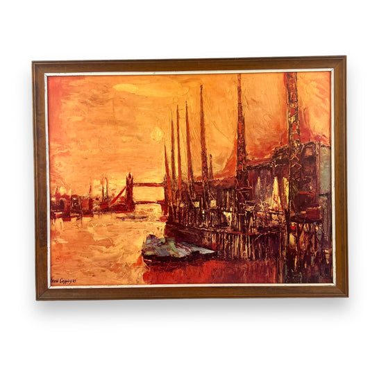 Ronald Copping 1985 Print | Harbor Scene with Tower Bridge