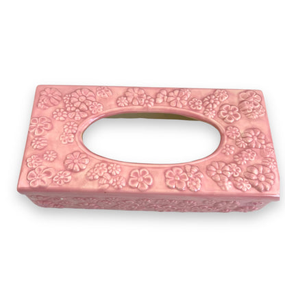 Pink ceramic flower tissue box cover