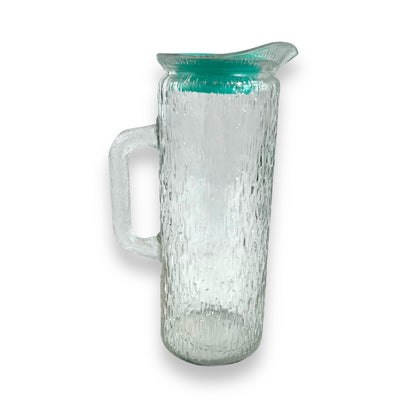 Clear Bark glass textured jug with green plastic lid