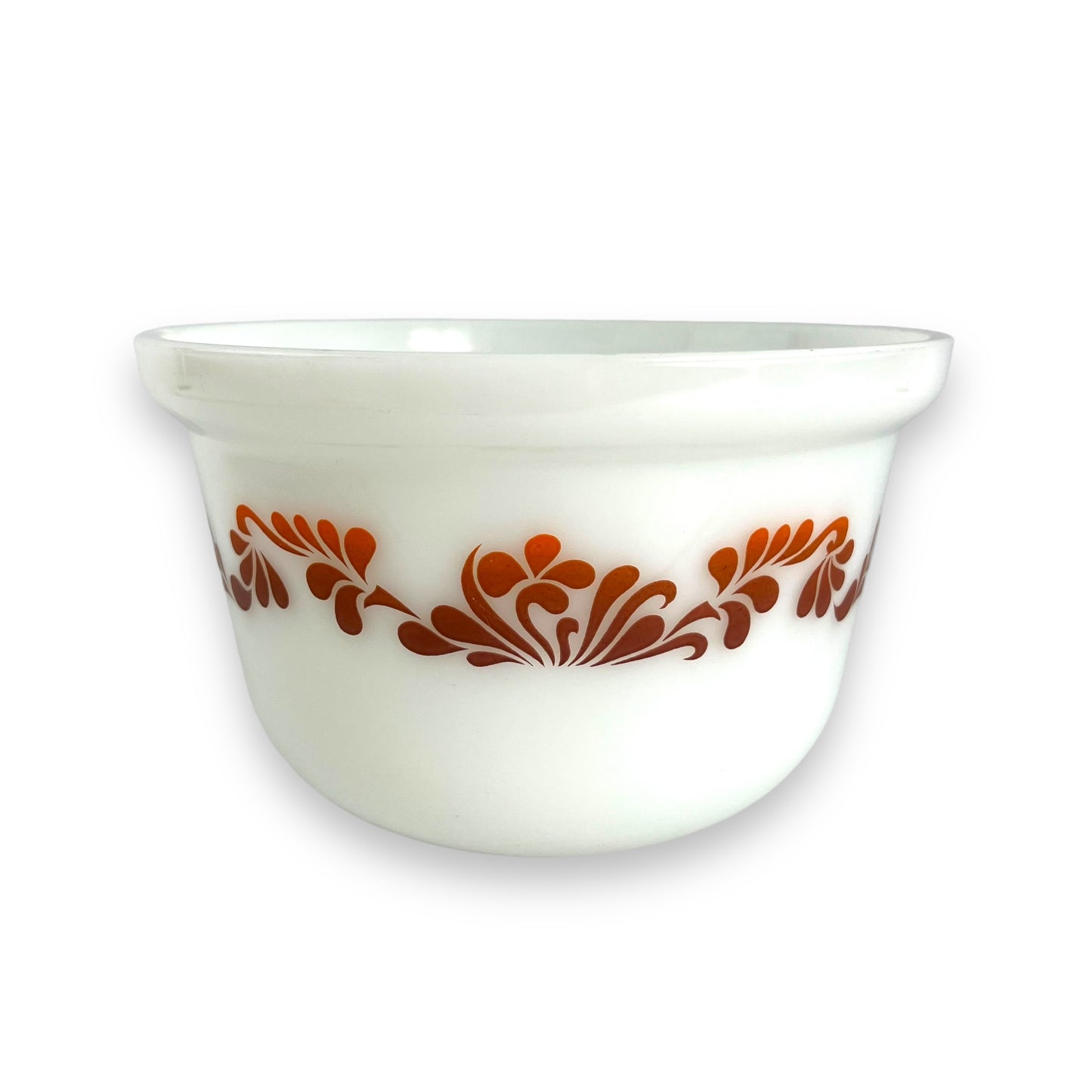 Pyrex Glass Large White Bowl Orange & Brown Decal