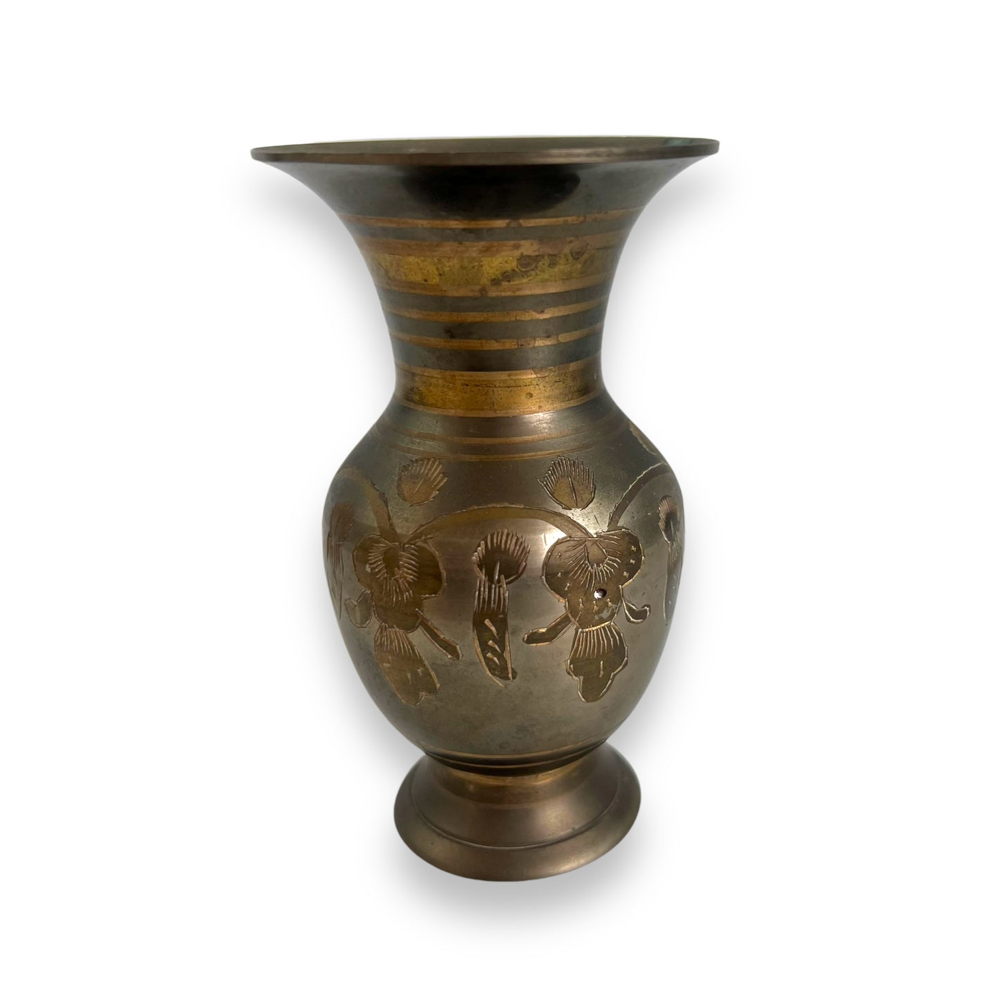 Brass flower etched design vase