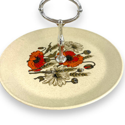 Johnson Australia Orange Flower Cake Plate with silver carry handle