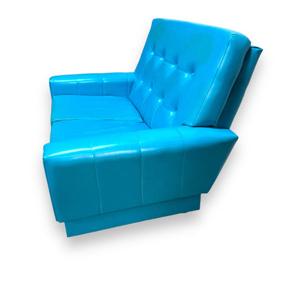 Retro Blue Vinyl Two Seater Lounge