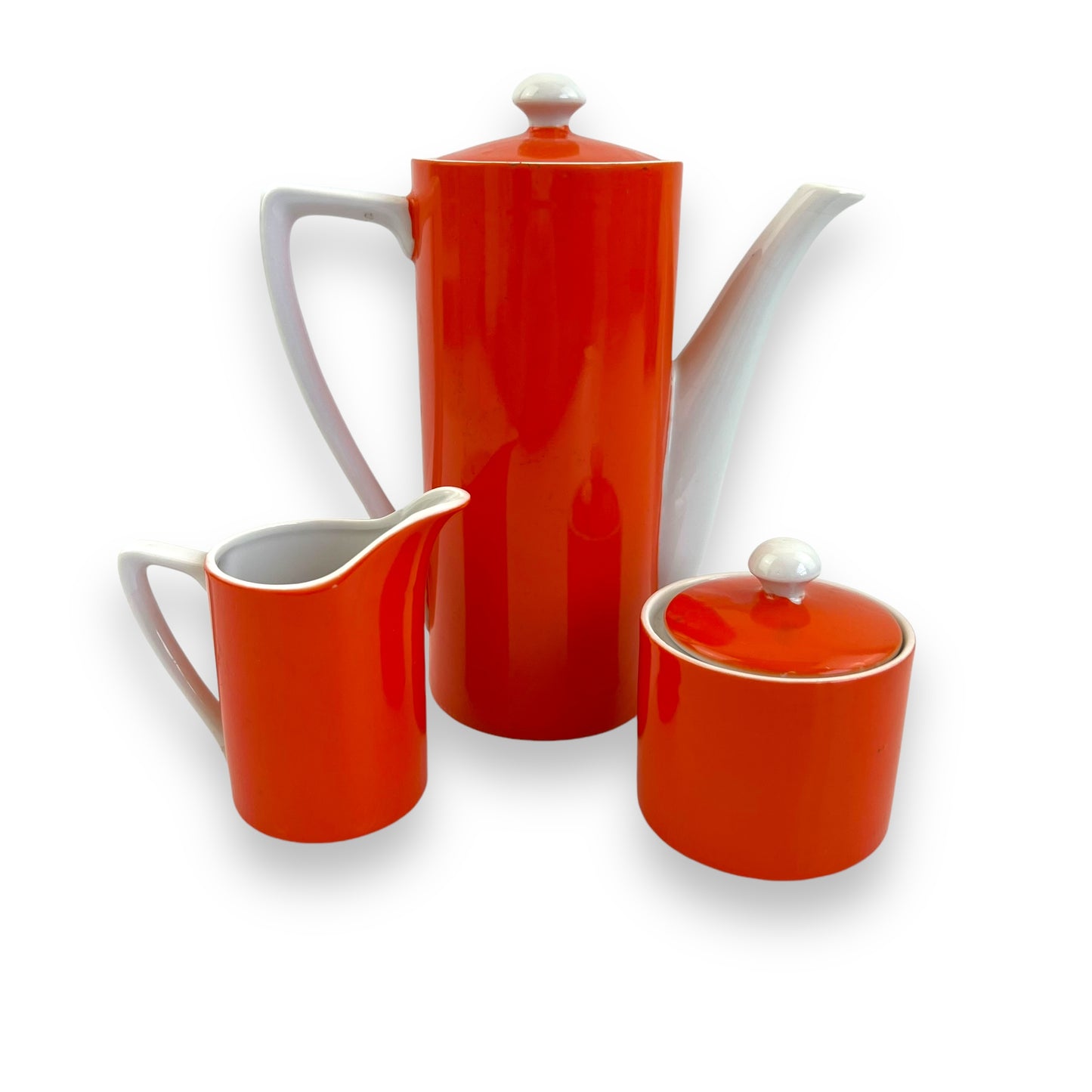 Castle Crown Japan Orange Teapot, Milk Jug & Sugar Pot