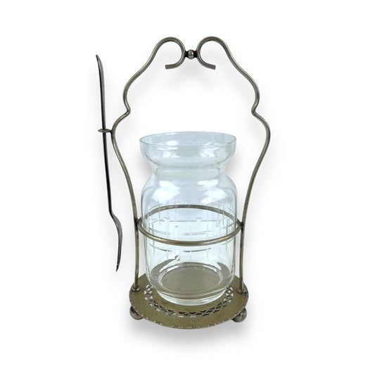 Glass pickle jar with Silver Plated stand & fork