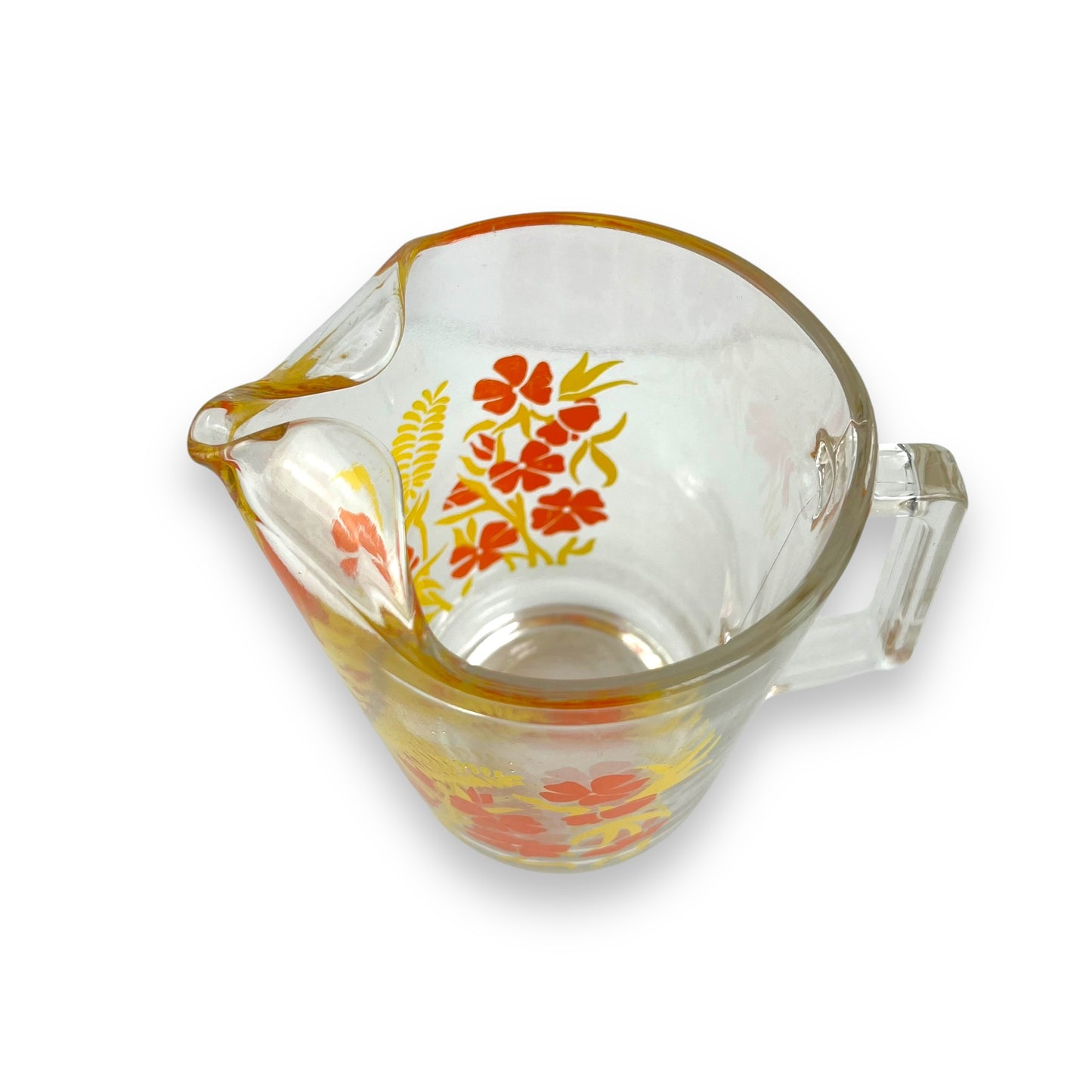 Orange & yellow flower clear glass jug