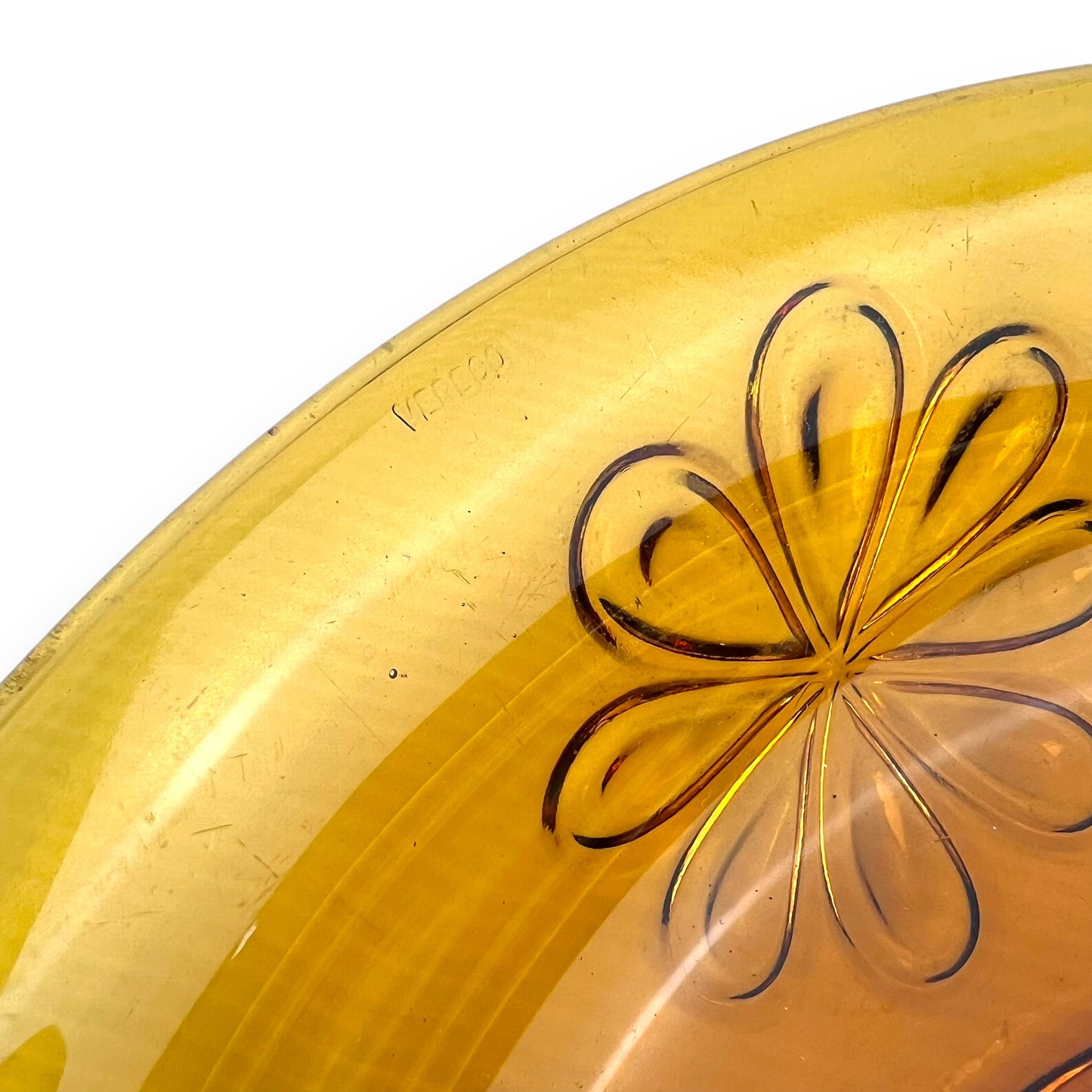 Vereco Amber Glass Flower Pattern Serving Bowl